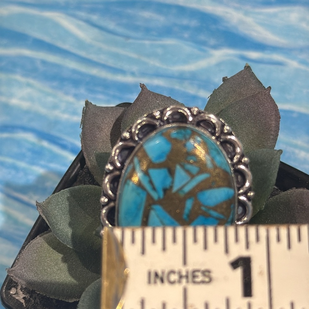 Copper Turquoise Silver Ring - image 8